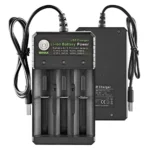 4-slot universal USB Li-ion battery charger with batteries