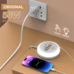 Universal 6-port USB-C PD 50W fast charging hub with night light.