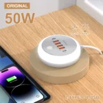 Universal 6-port USB-C PD 50W fast charging hub with night light.