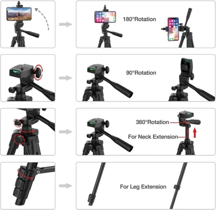 Universal camera phone tripod stand with remote control for vlogging