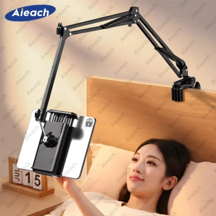 Articulating arm tablet phone mount for desk and bed