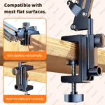 Articulating arm tablet phone mount for desk and bed