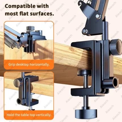 Articulating arm tablet phone mount for desk and bed