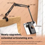Articulating arm tablet phone mount for desk and bed
