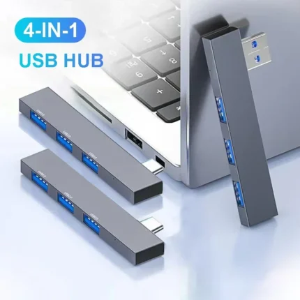 4-in-1 USB 3.0 hub for laptops, USB-C and USB-A