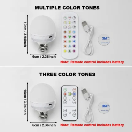 USB rechargeable smart LED bulb with remote control and RGB colors