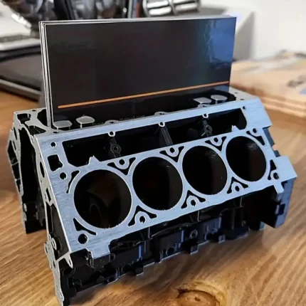 V8 engine block desk organizer with card and pen holder