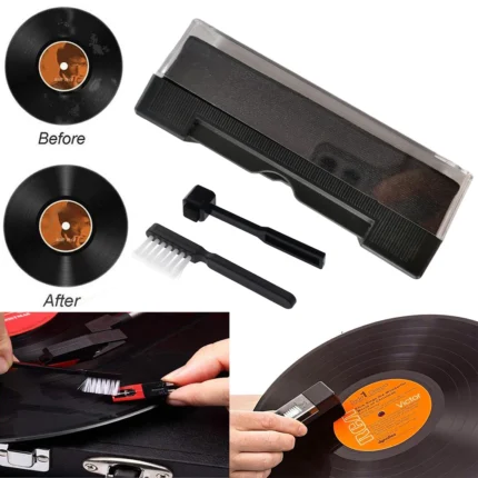 Vinyl record cleaning kit with carbon fiber brush and stylus cleaner