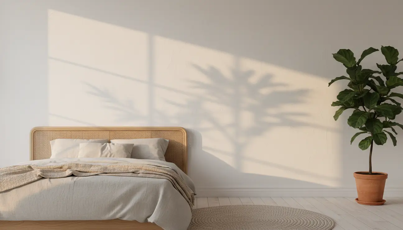 Dappled leaf shadows projected onto a minimalist wall.