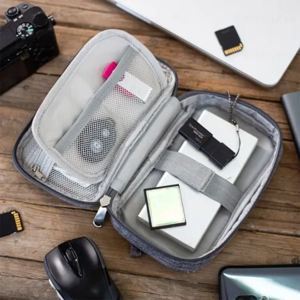 Water-resistant electronics travel organizer for cables and gadgets