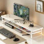 Wood and Metal Monitor Stand with Storage Shelf