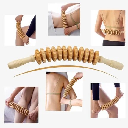 Natural wood therapy massage roller for deep tissue and muscle relief