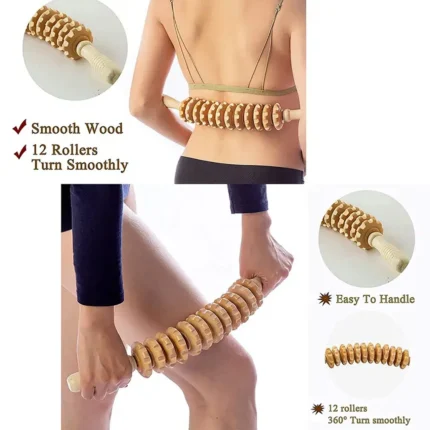 Natural wood therapy massage roller for deep tissue and muscle relief