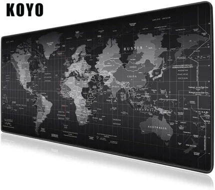 Monochromatic world map desk mat for gaming and office use