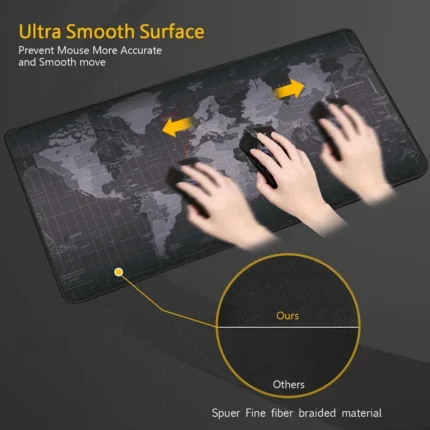 Monochromatic world map desk mat for gaming and office use