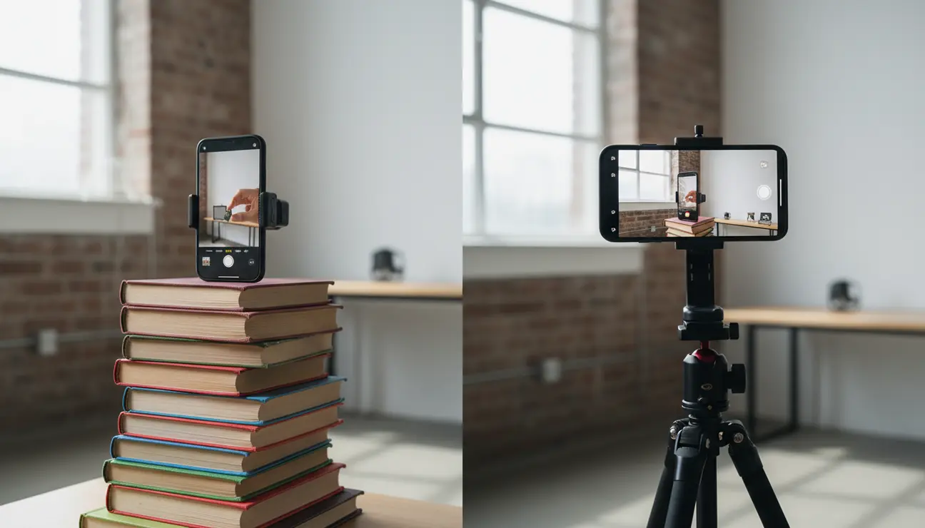 Before and after using a vertical filming rig.