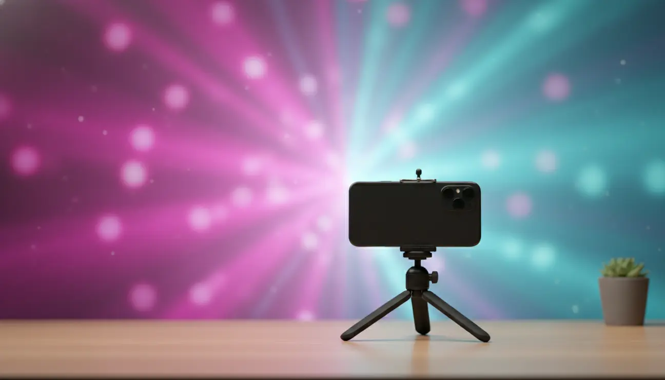 Creator desk setup using colorful video background lighting.