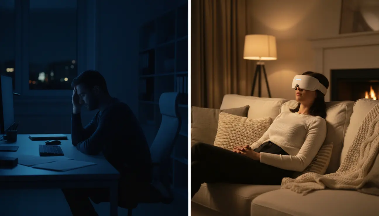 Split screen image showing eye strain relief concept.