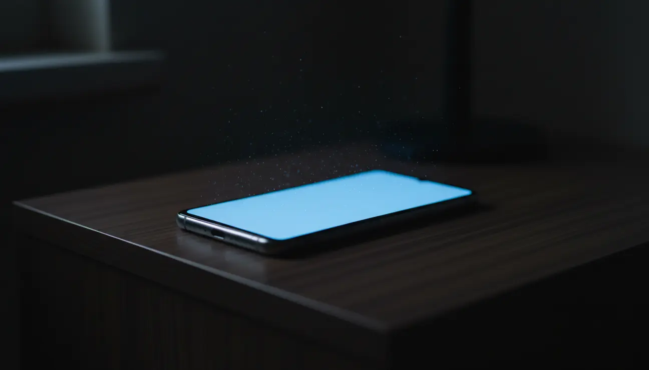 Smartphone screen emitting harsh blue light at night.
