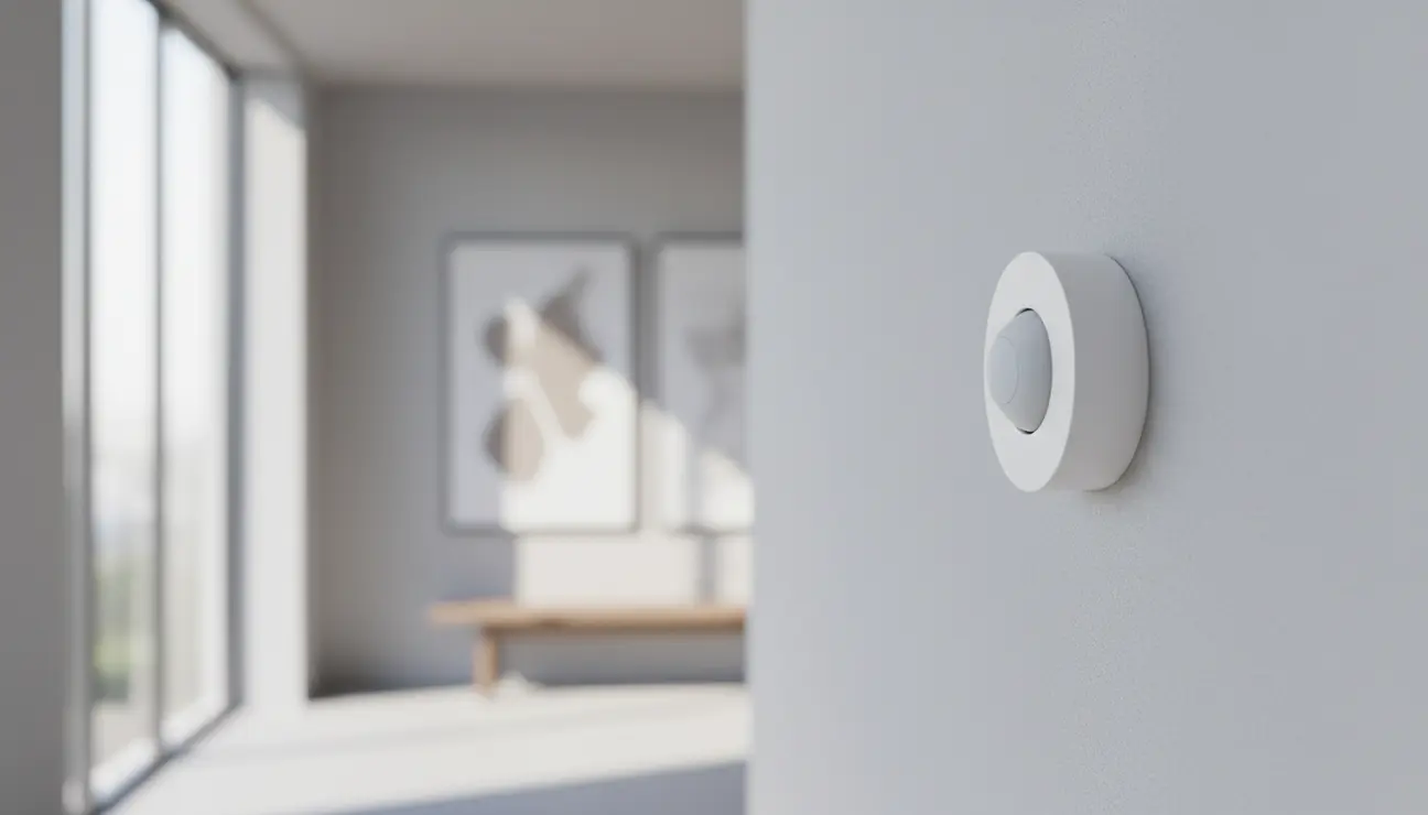 Discreet white minimalist motion sensor dot light.