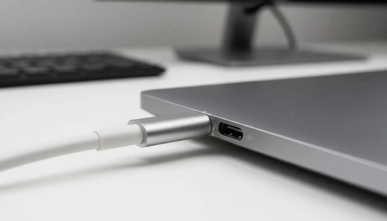 Close-up showing a USB-C port under strain.