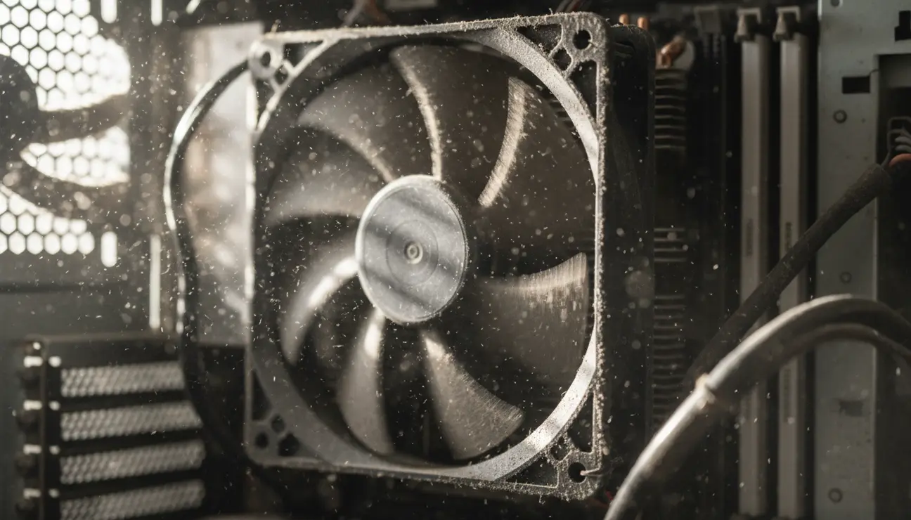 Dusty and noisy internal PC case fan.