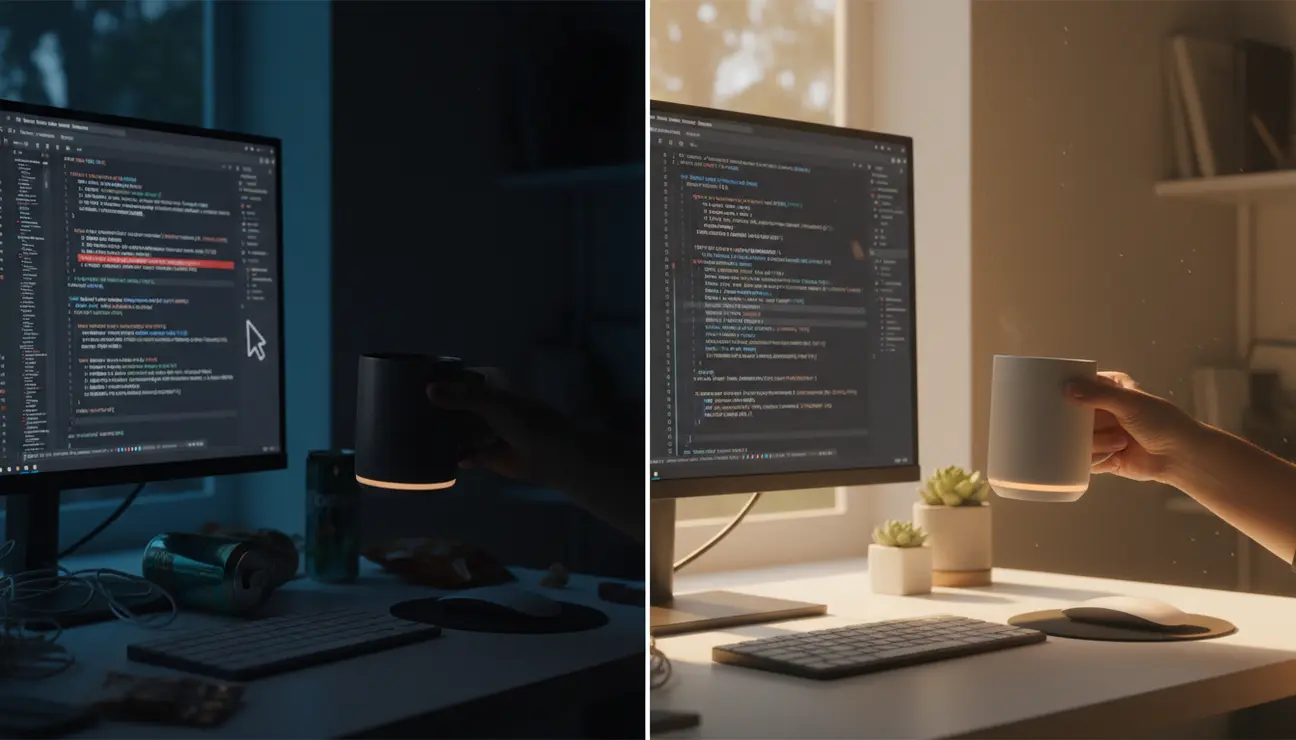 Smart mug review comparing interrupted vs focused work.