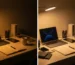 Split screen of dull vs stylish light therapy lamps.