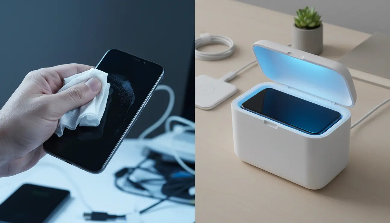 Uv phone sanitizer effectiveness before and after cleaning.
